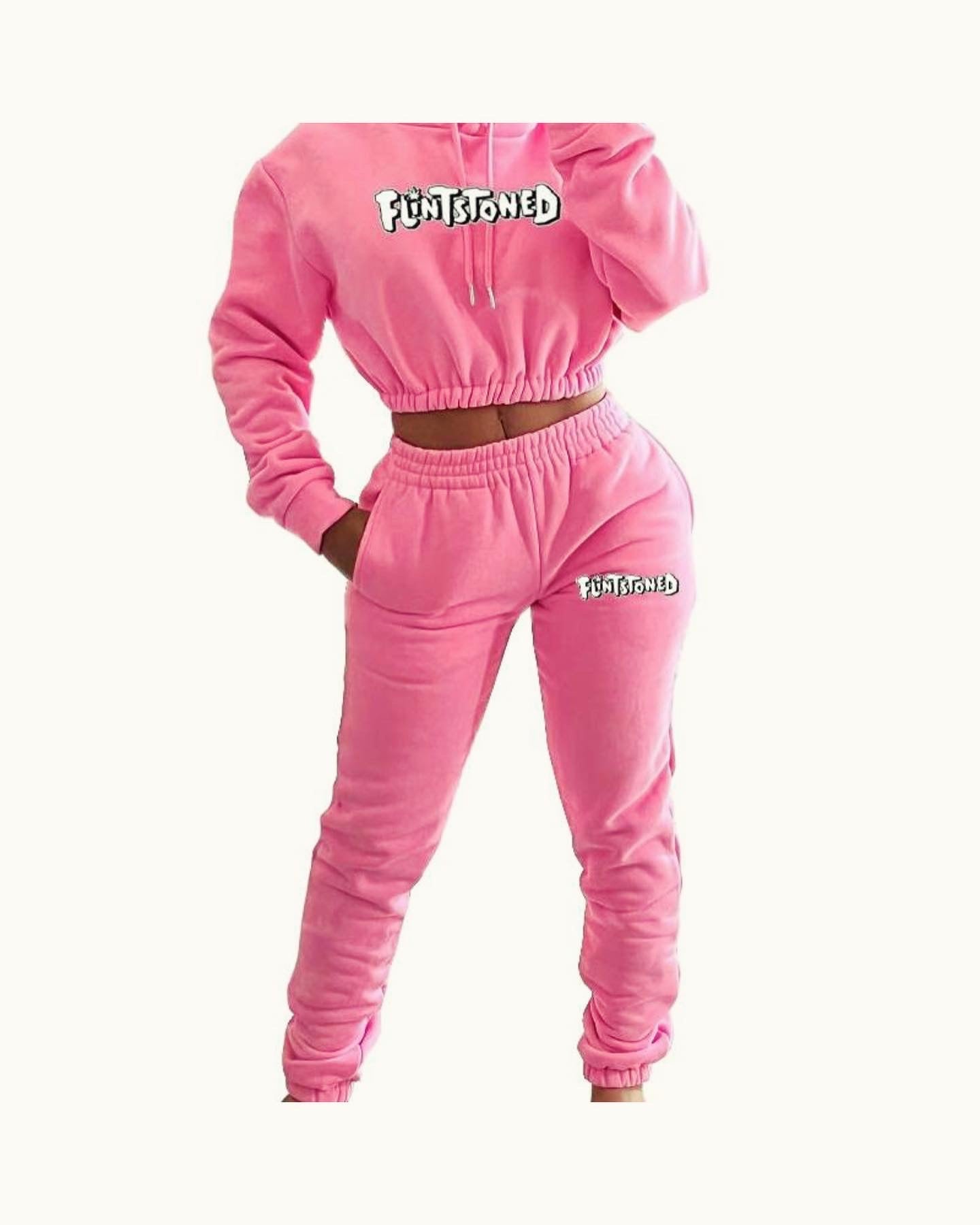 Flintstoned Crop Sweatsuits Pink