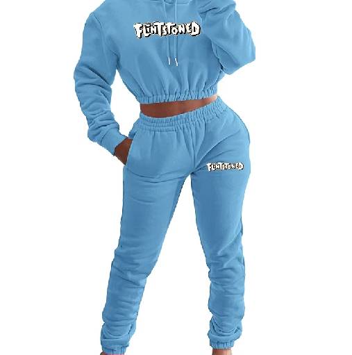 Flintstoned Crop Sweatsuits (Baby Blue)