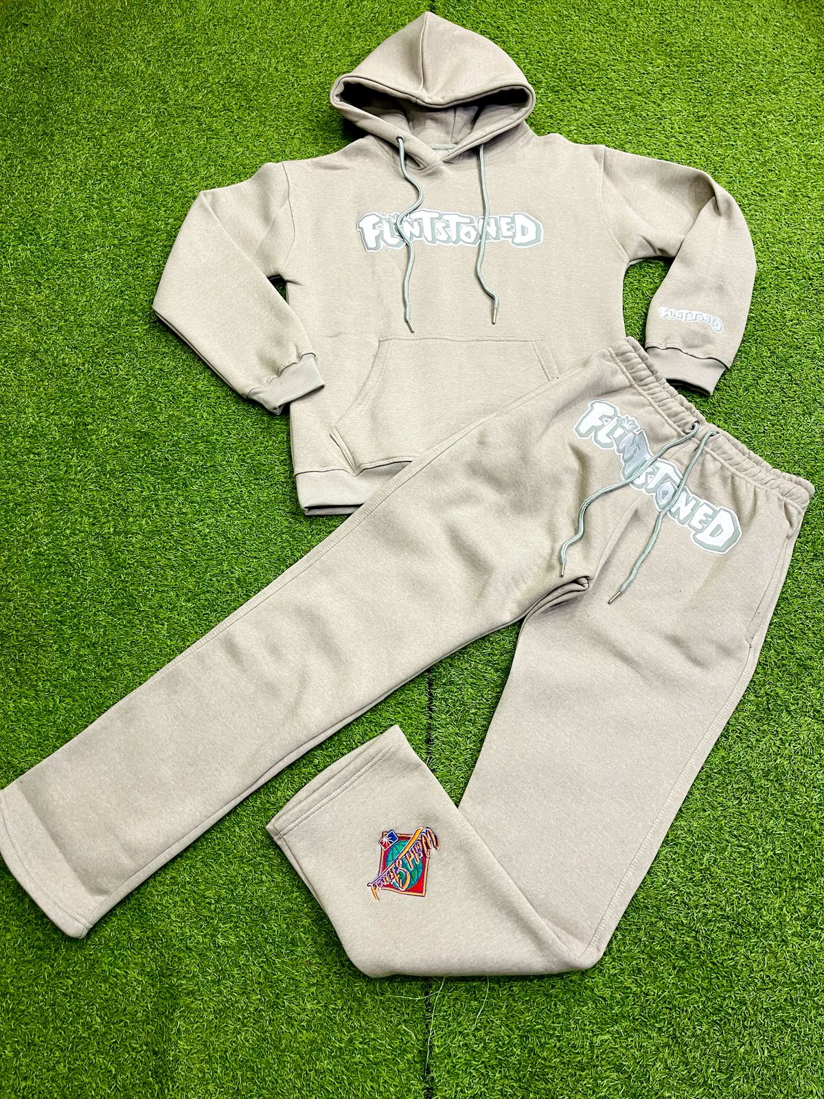 Flintstoned Stacked Jogger Set (Grey)