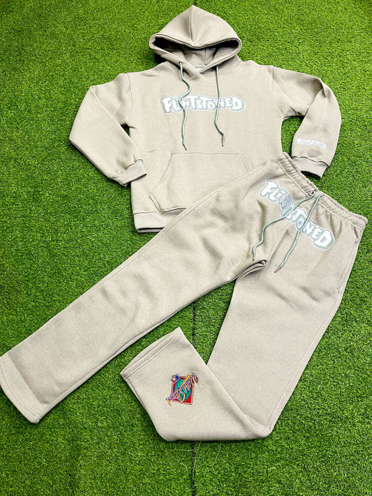 Flintstoned Stacked Jogger Set (Grey)