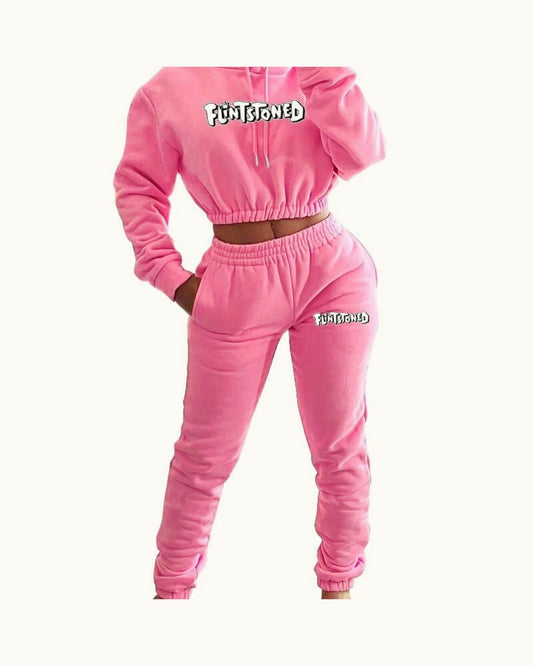 Flintstoned Crop Sweatsuits Pink