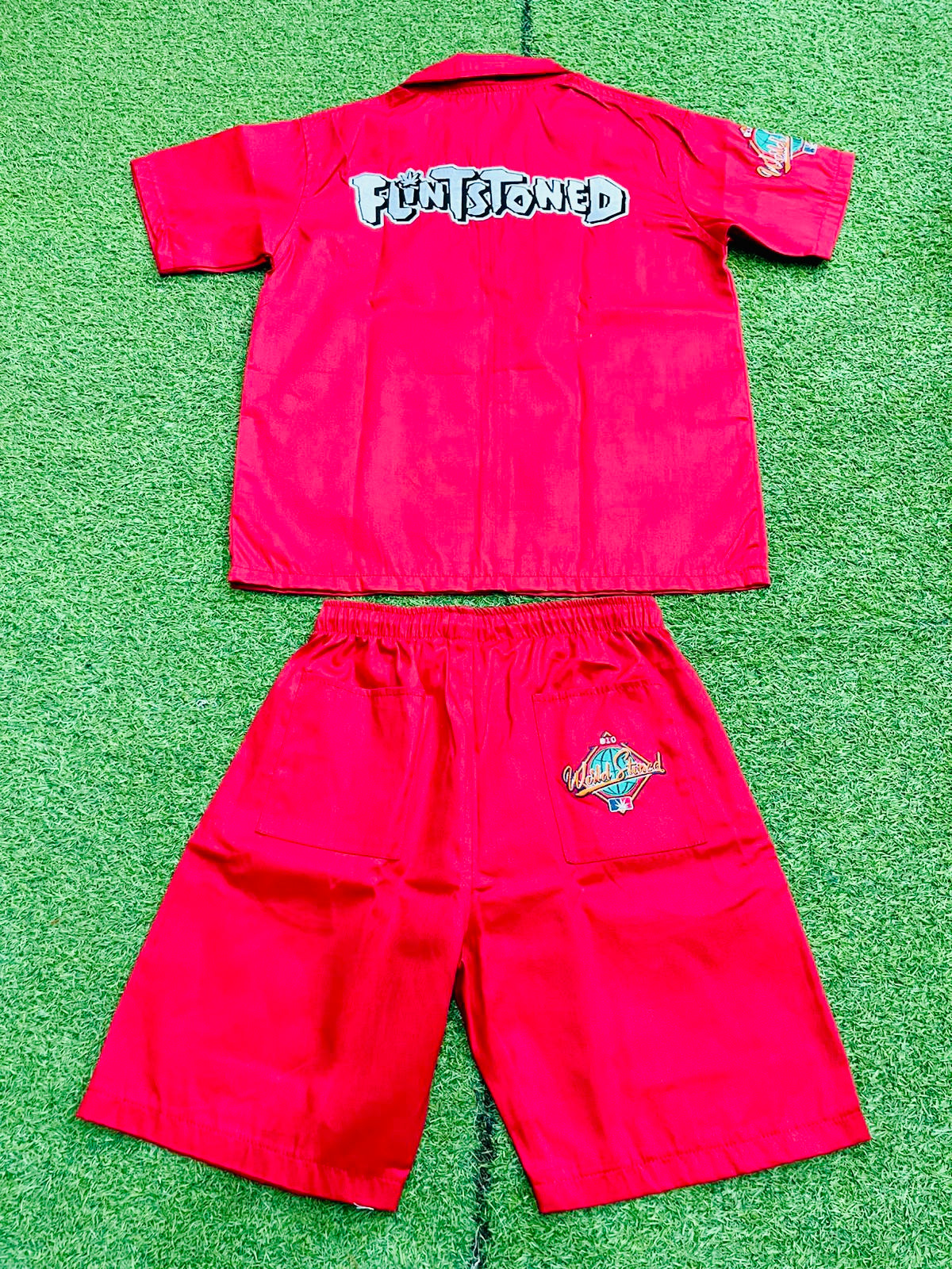 Flintstoned Khaki Suit & Bucket Hat (Red)