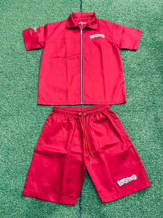 Flintstoned Khaki Suit & Bucket Hat (Red)